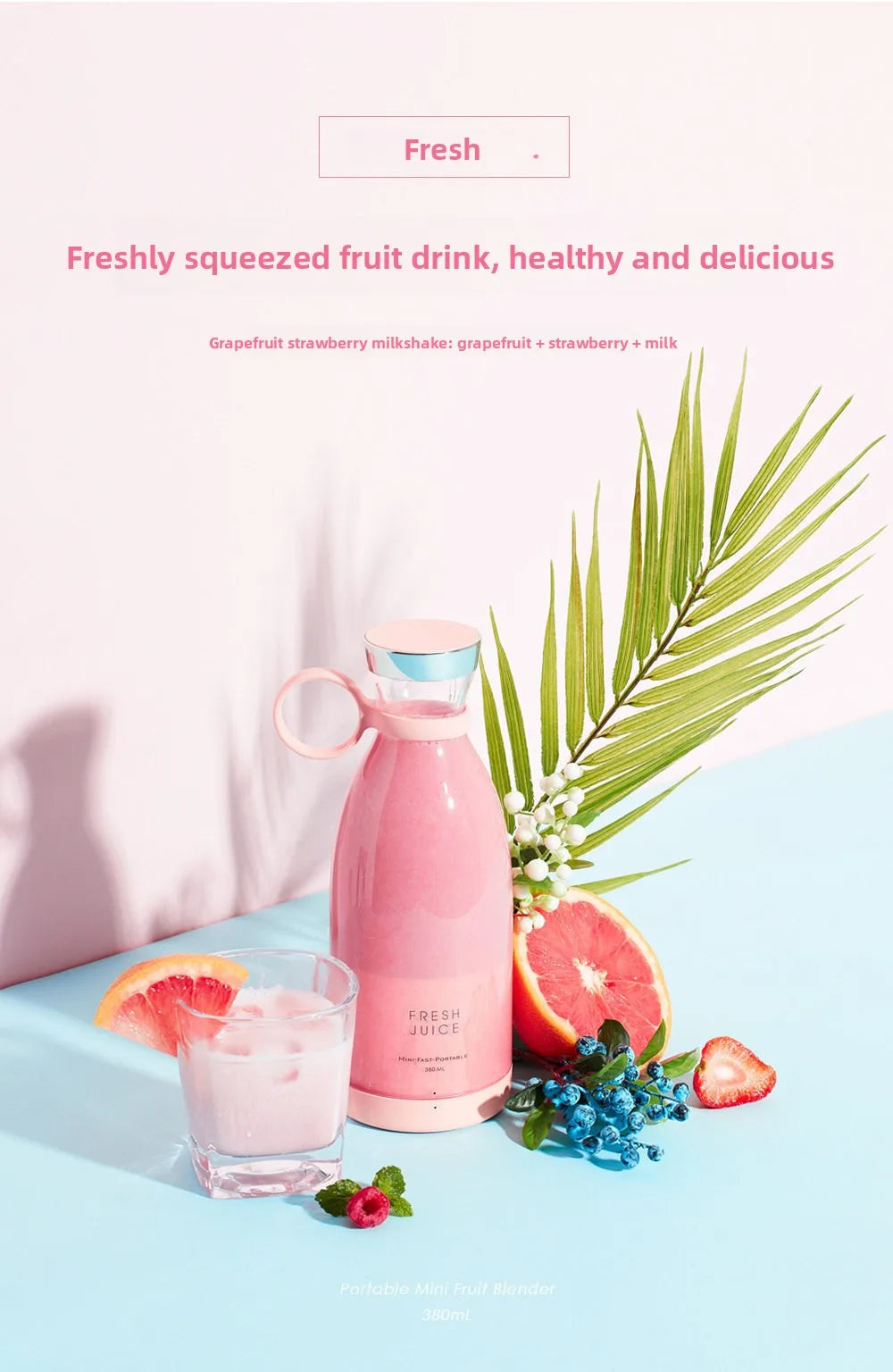 Portable Electric Juicer Cup USB Rechargeable Mini Blender Bottle for Fruit Smoothie Juice Vegetable Travel