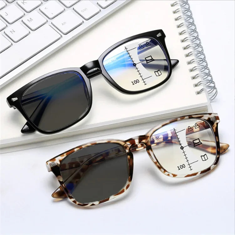 2024 Photochromic Anti Blue Reading Glasses Intelligent Far and Near Dual Light Multifocal Presbyopic Glasses Optical Eyeglass