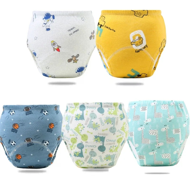 2/3/4/5/8Pc Baby Potty Toilet Training Pants Nappies Cartoon Boys Girls Underwear Cotton TPU WaterProof Panties Reusable Diapers