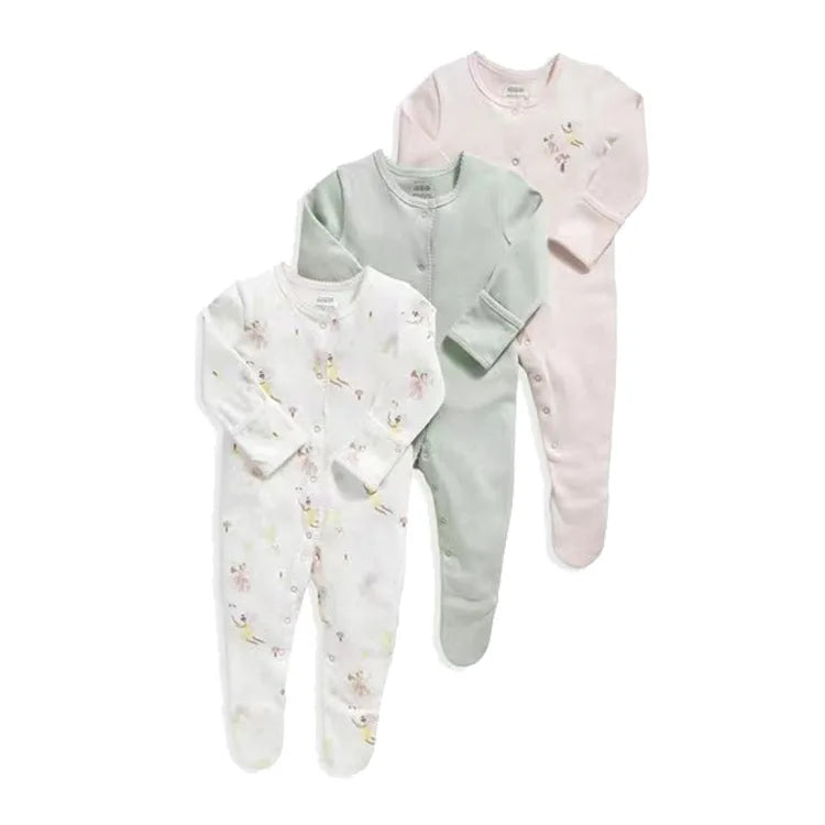 3pcs/Lot Cotton Soft Baby Romper Jumpsuit for Boys Girls with Zipper Footed Long Sleeve Pajama Sleepsuit Outfit Infant Clothes
