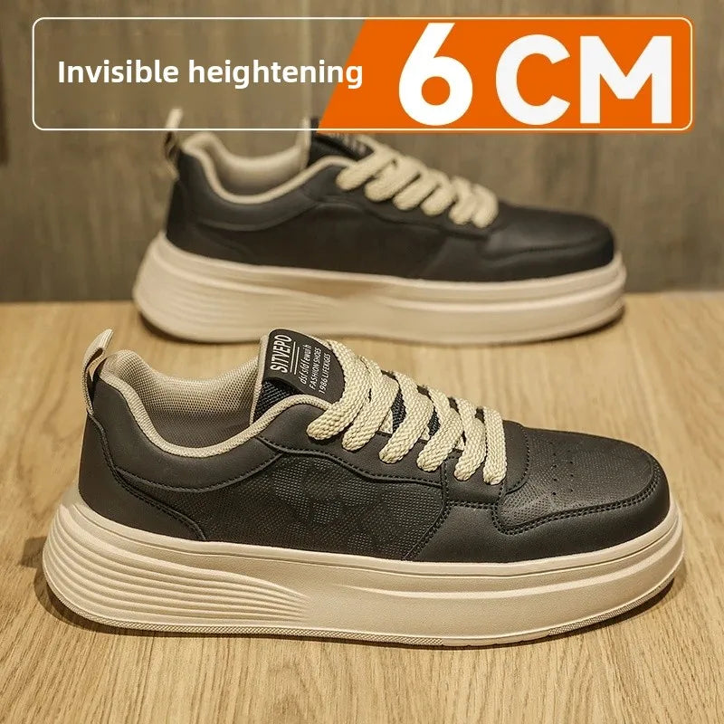 Men's Casual Sport Shoes Thick Bottom Invisible Heightening 10cm Rubber Outsole Synthetic Upper Breathable Lace-Up Sneakers