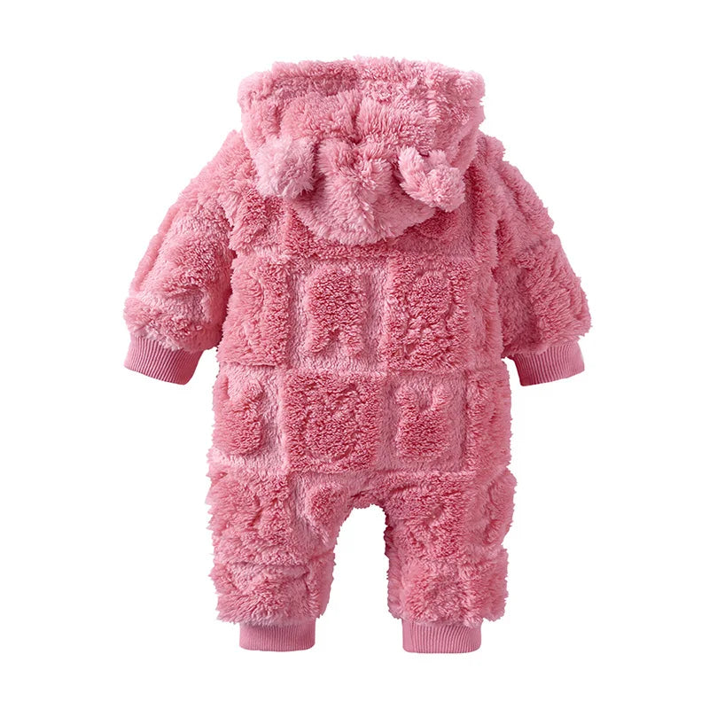Winter Baby Bear Hooded Romper Thicken Fleece Warm Heart Flannel Toddler Girl Jumpsuits Infant Boy Bodysuit For Newborn Clothes