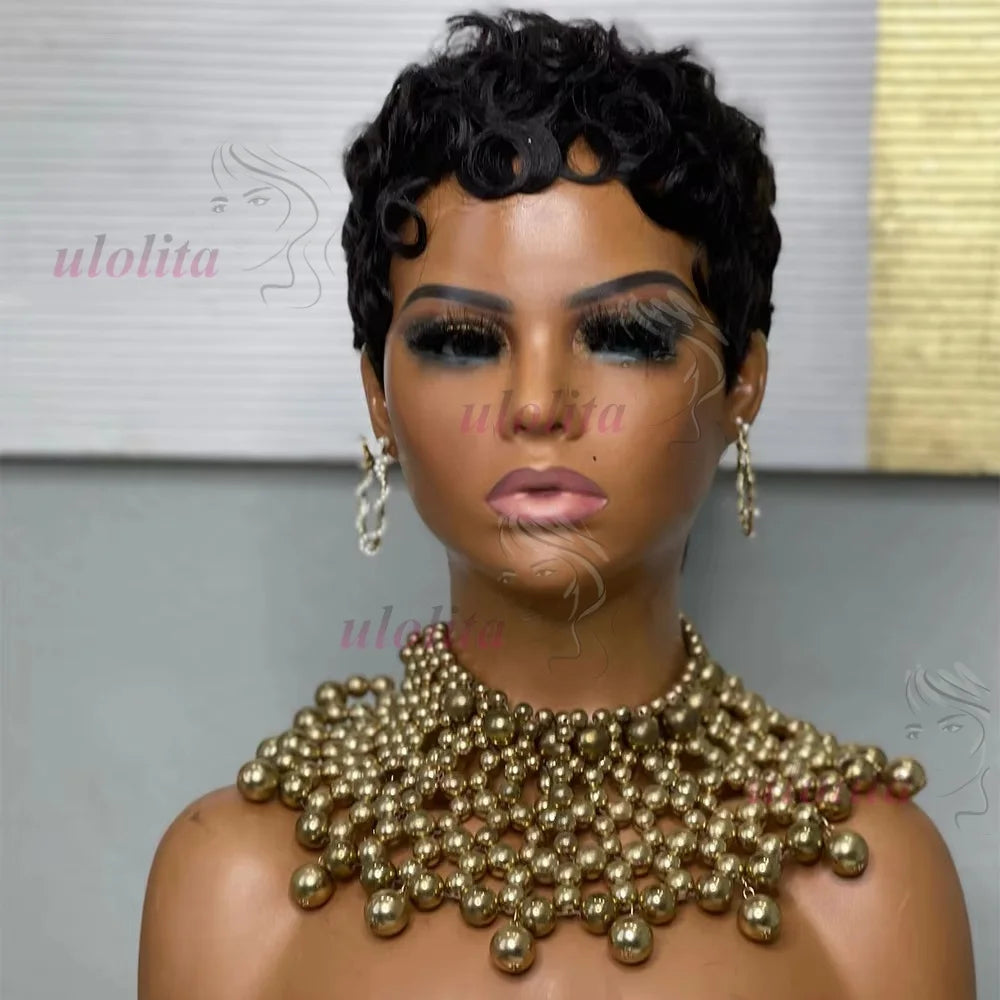 Short Deep Wave Pixie Cut Human Hair Wig Brazilian Remy Wig 180 Density Easy Daily Wear for Black Women