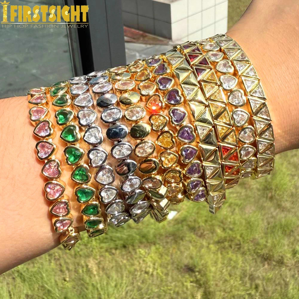 New Iced Out Bling CZ Geometric Stretchy Stretch Double Tennis Chain Bracelet Adjusted Size Bangle For Women Fashion Jewelry