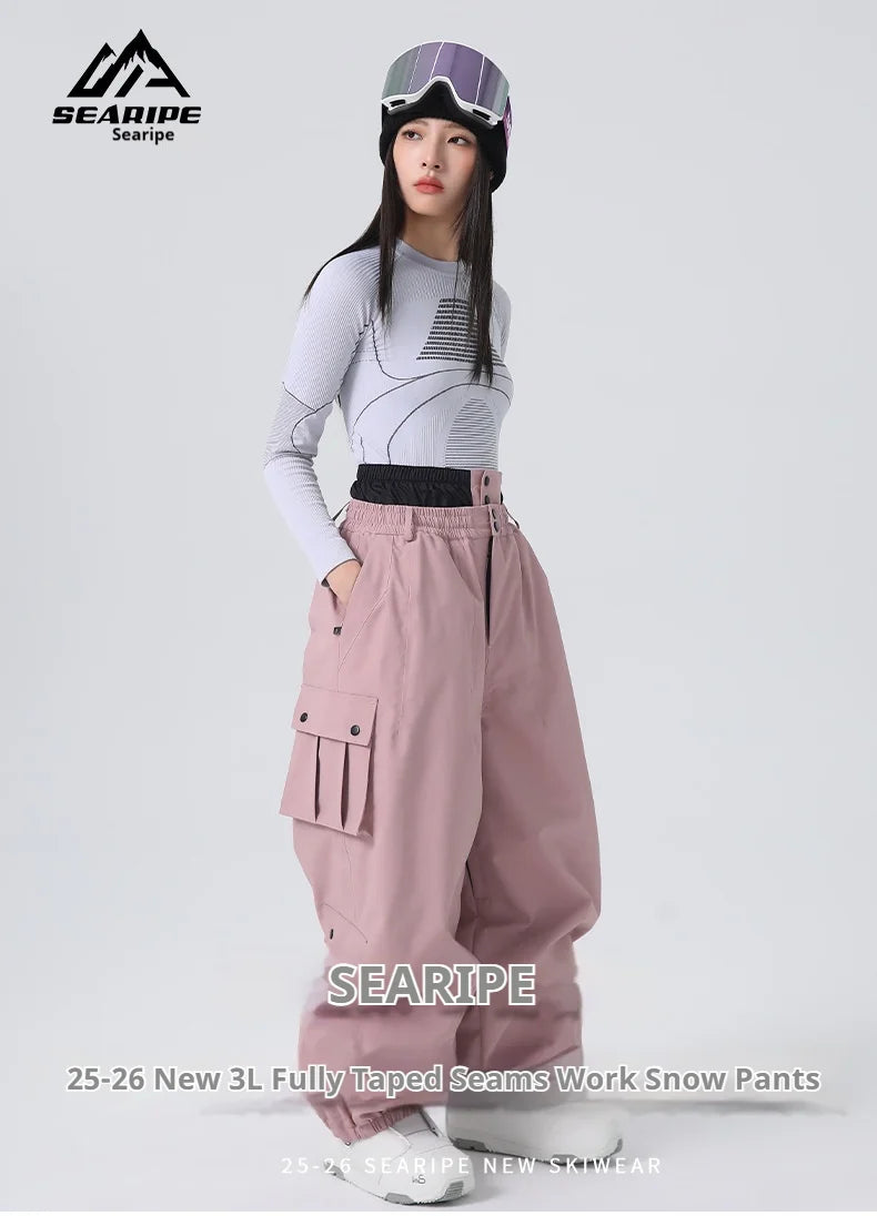 2026 Searipe Workwear Ski Pants Women's New Style Single Board Loose Snow Pants Waterproof and Cold Proof Men's 3L Snow Suit
