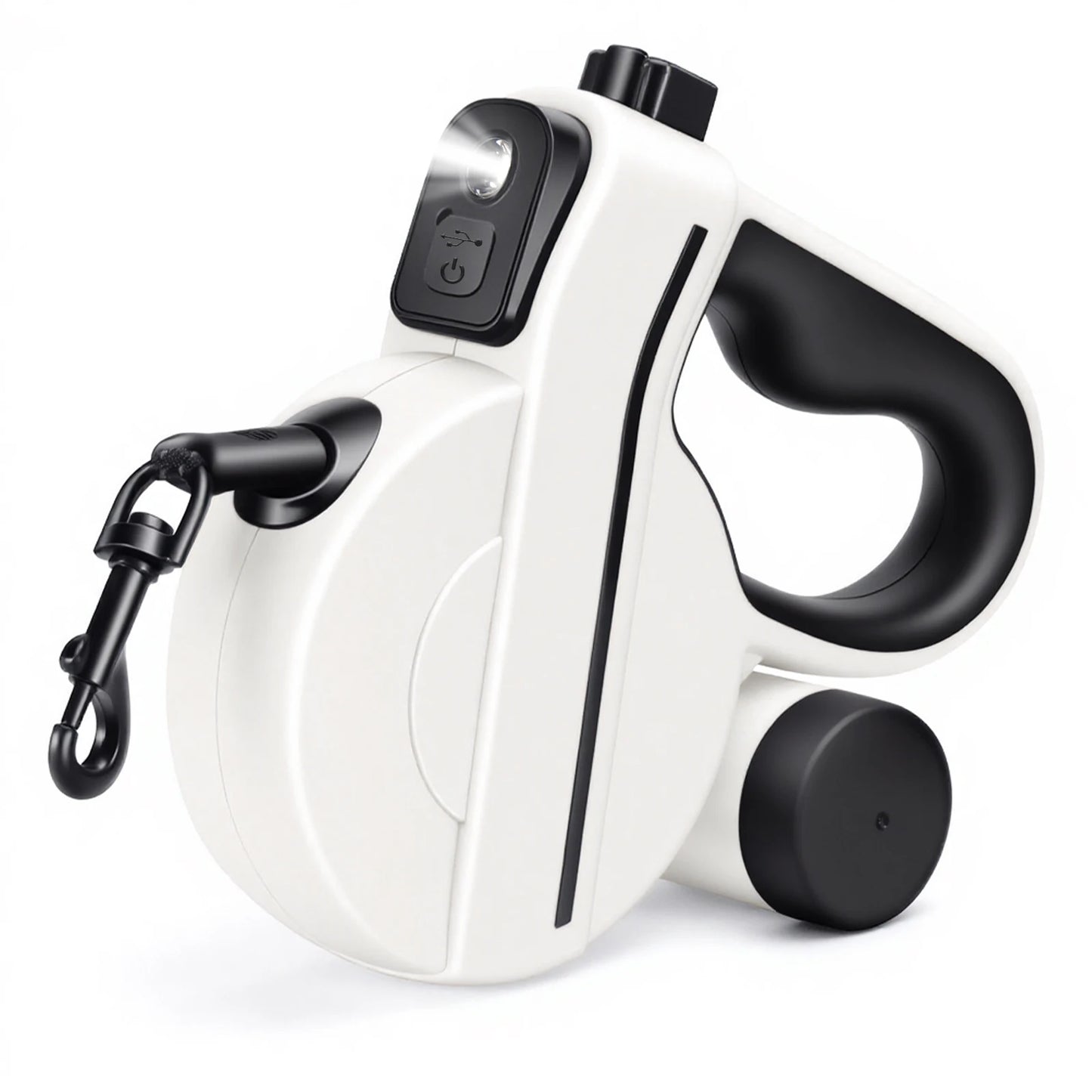 16ft USB LED Retractable Dog Leash, Reflective & Tangle-Free with Poop Bag Holder for Night Safety, Black