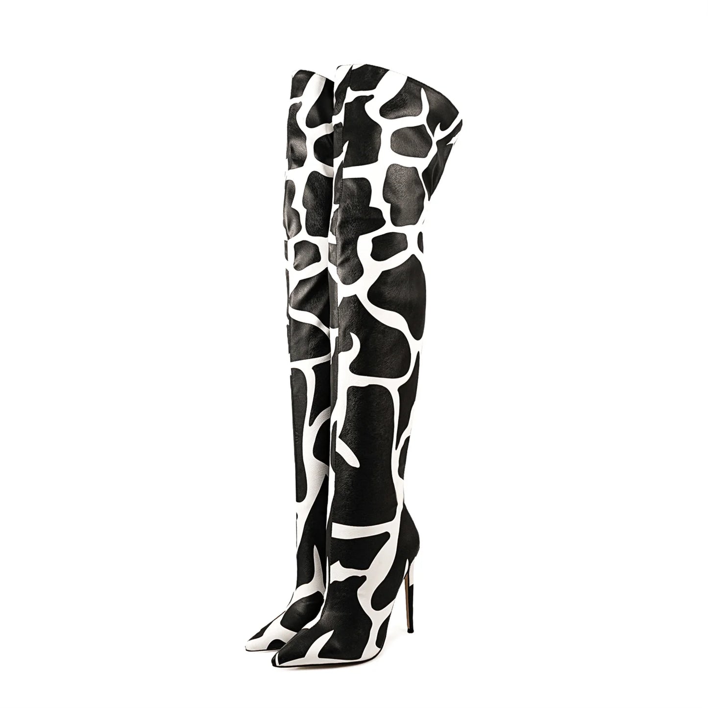2024 Women's Euro-American Zebra Print Over-the-Knee Boots - Paneled Pointed-Toe Back-Zipper Stiletto, Plus Size Fashion Chic