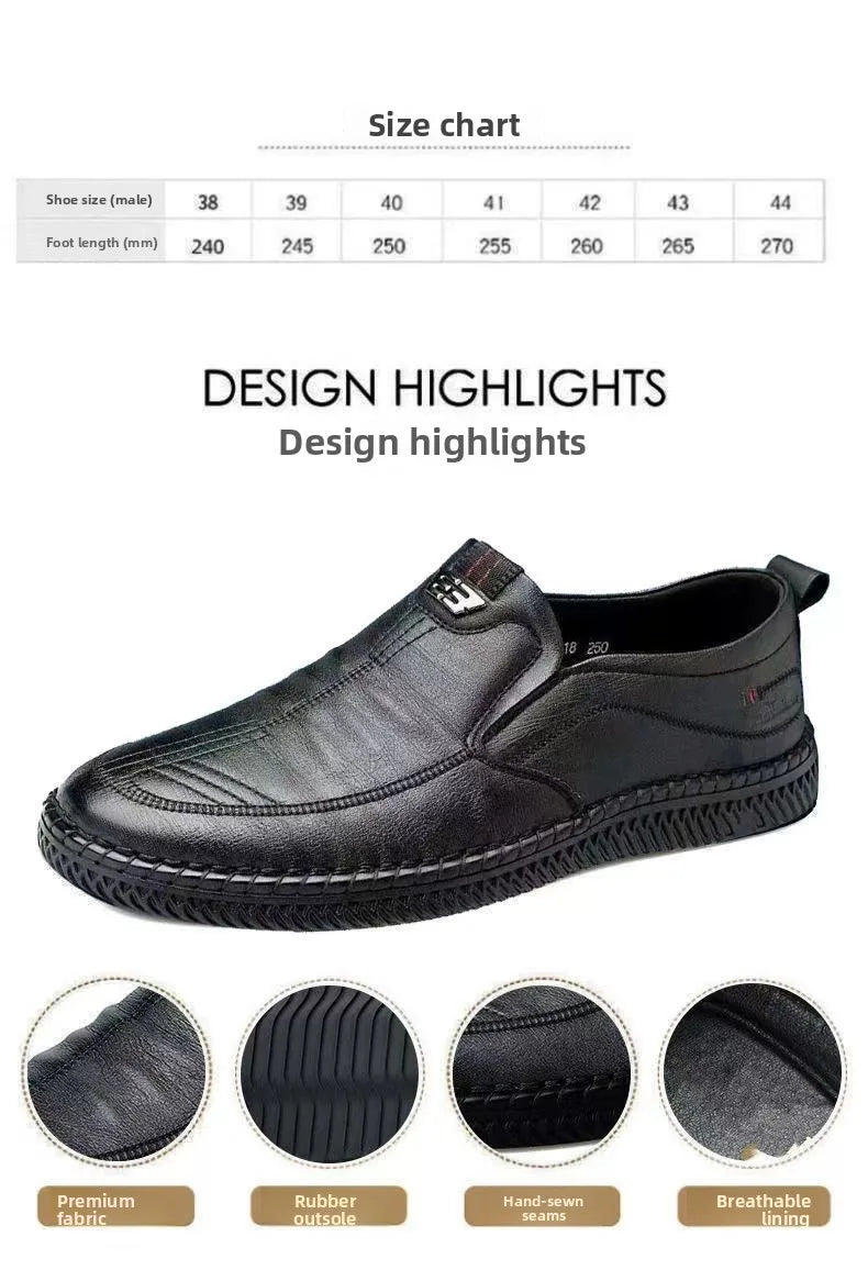 Men's Casual Thick Bottom Soft Sole Leather Shoes Dad Style Versatile Low Top Spring Autumn Season Breathable Slip-On Shoes