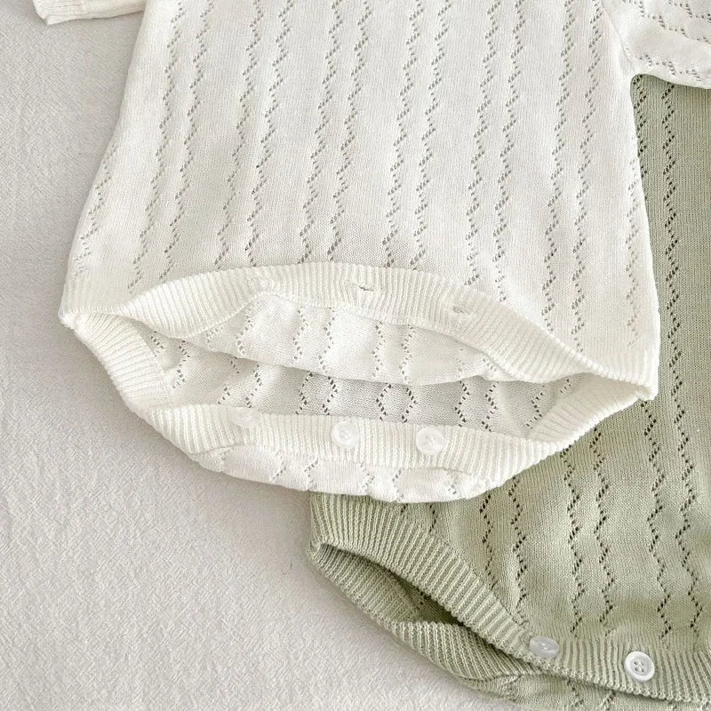 INS Summer Baby Knitwear Romper 0-3Years Newborn Boy Girl Solid Color Short Sleeve O-Neck Knitted Bodysuit One-Pieces Clothes