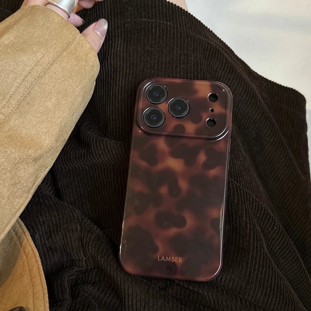 Retro Stylish Amber Color Lamber Pattern Glossy Phone Cover Case for iPhone 17 16 15 14 13 12 Pro Max Plus Air