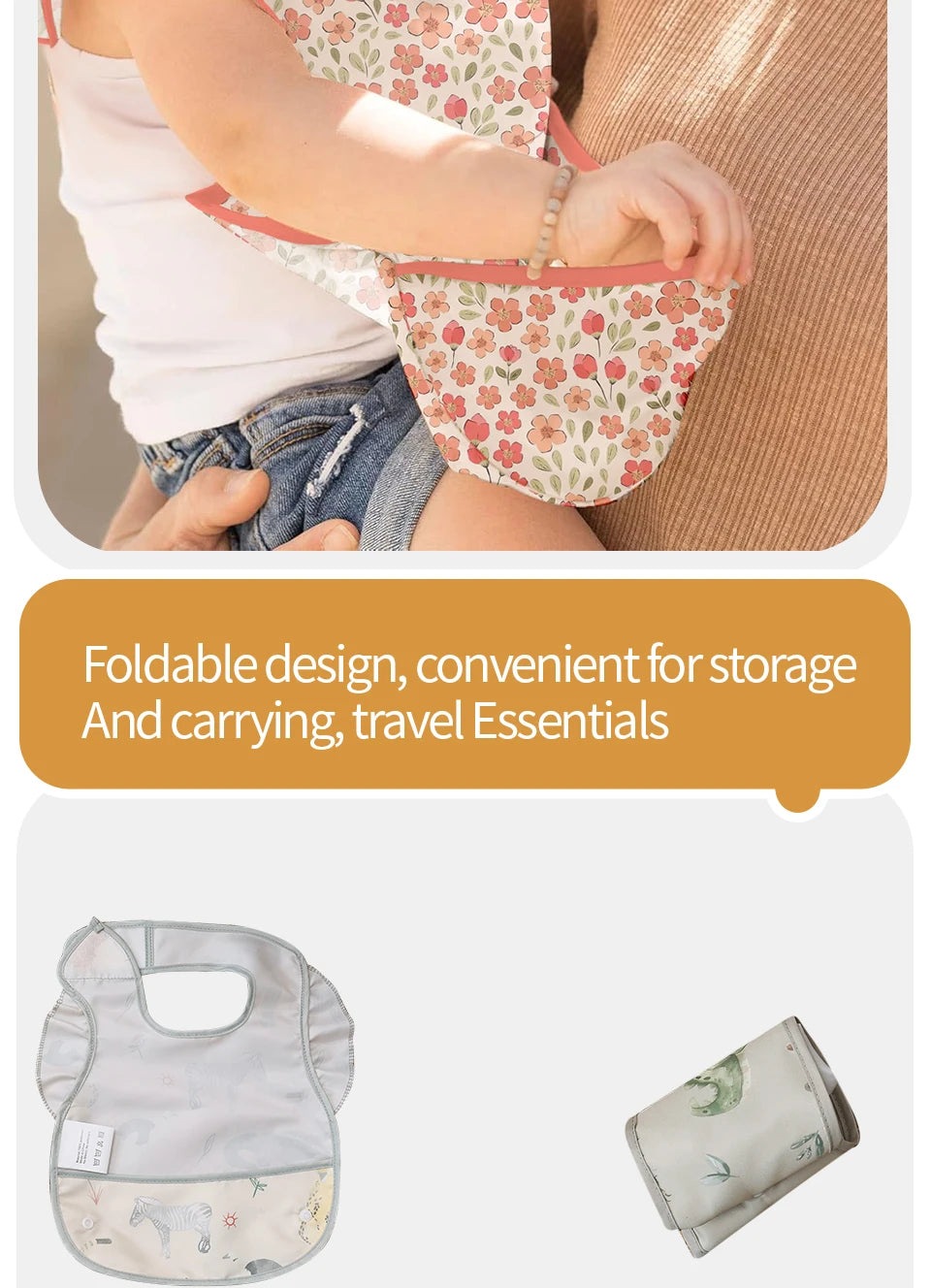 2Pcs/Set 100%Polyester Waterproof Baby Bibs,Lively and Adorable Shoulder Design Sleeveless Smock Feeding Bib Apron