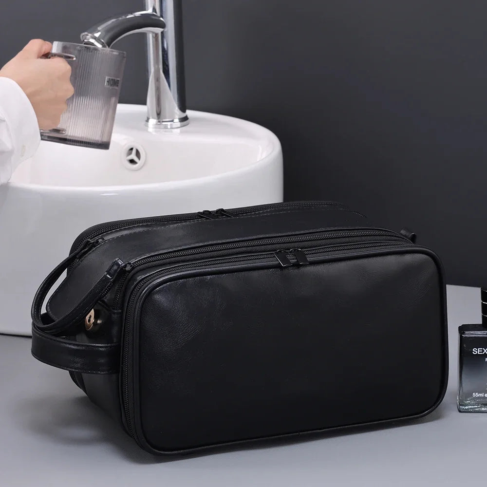 Multi Pockets PU Toiletry Bag For Women Men Travel Essentials Makeup Bags Waterproof Hanging Bag Cosmetic Washing Organizer Bag