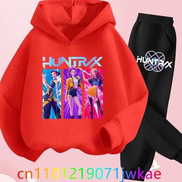 Kid K-Pop Demon Hunters Hooded Suit Toddler Girl Clothes KPop Demon Hunters Hoodie Set Girls Fashion Casual Sweatshirt New Movie