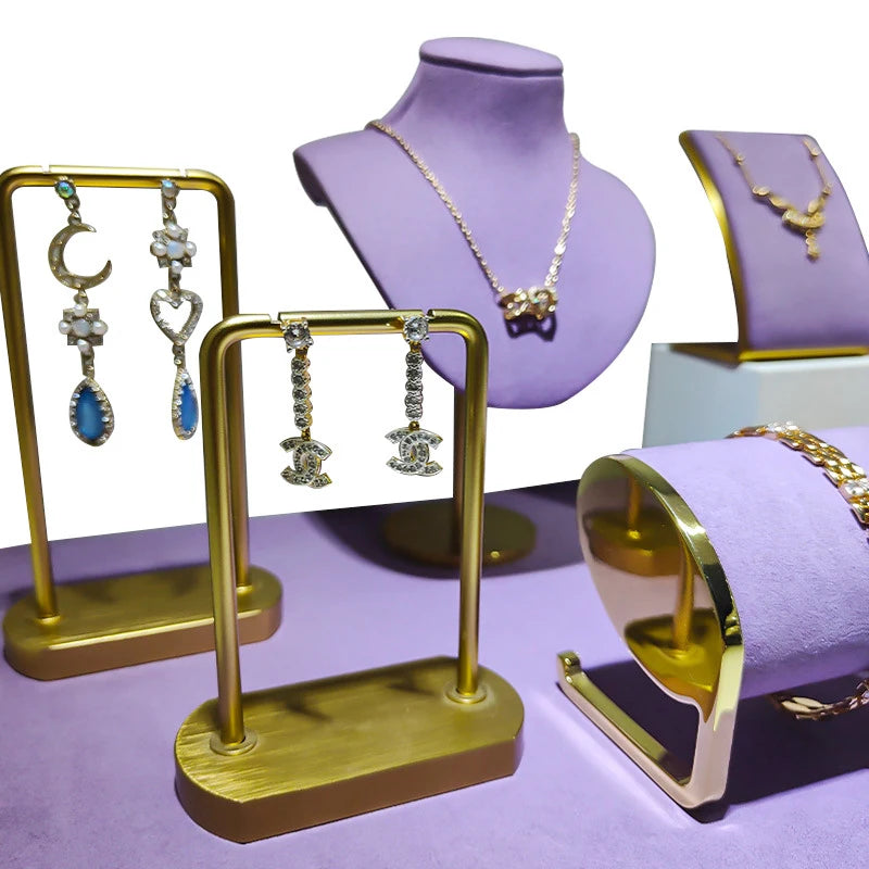 Metal Jewelry Display Stand ,Purple Velvet Organizer Props,Rings Necklaces Bracelets Holder for Trade Show,Store Window Storage