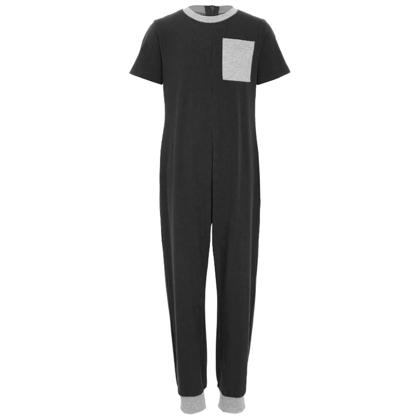 Kids Boys Girls Special Needs Adaptive Clothing Cotton Round Neck Short Sleeve Back Zipper Solid Color Full Body Jumpsuit Romper