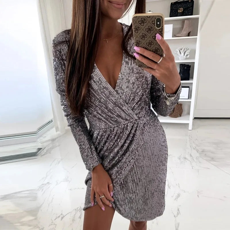 Wholesale 43 Stlyes Women Dress,2024 Spring Sexy Sequins Party Dress,Ladies Autumn Winter Fashion Long Sleeve Office Dress