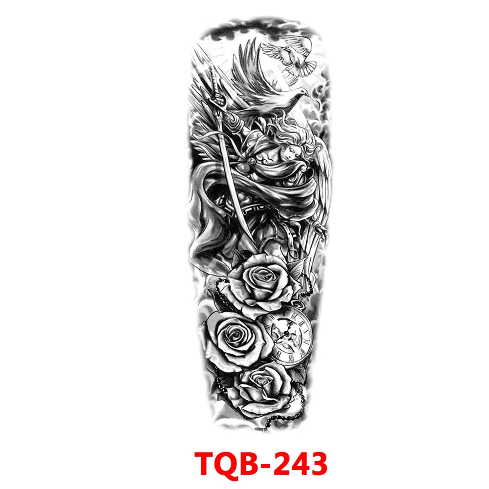 Full-arm Tattoo Stickers With The Crown Of The Virgin Of Jesus And Lion Waterproof Tattoo Stickers