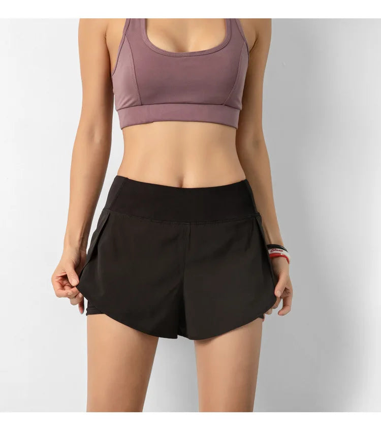 Hot New Sport Shorts Women Sportswear Double-deck Running Shorts Yoga Bottoms Summer Gym Fitness Training Jogging Short Pants