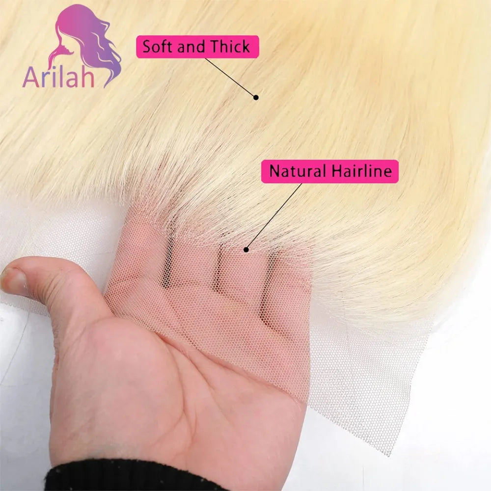 613 Blonde 13x6 Lace Frontal Skinlike 12A Brazilian Virgin Blonde Human Hair Frontal 12-20 Inch Pre-Plucked Full End