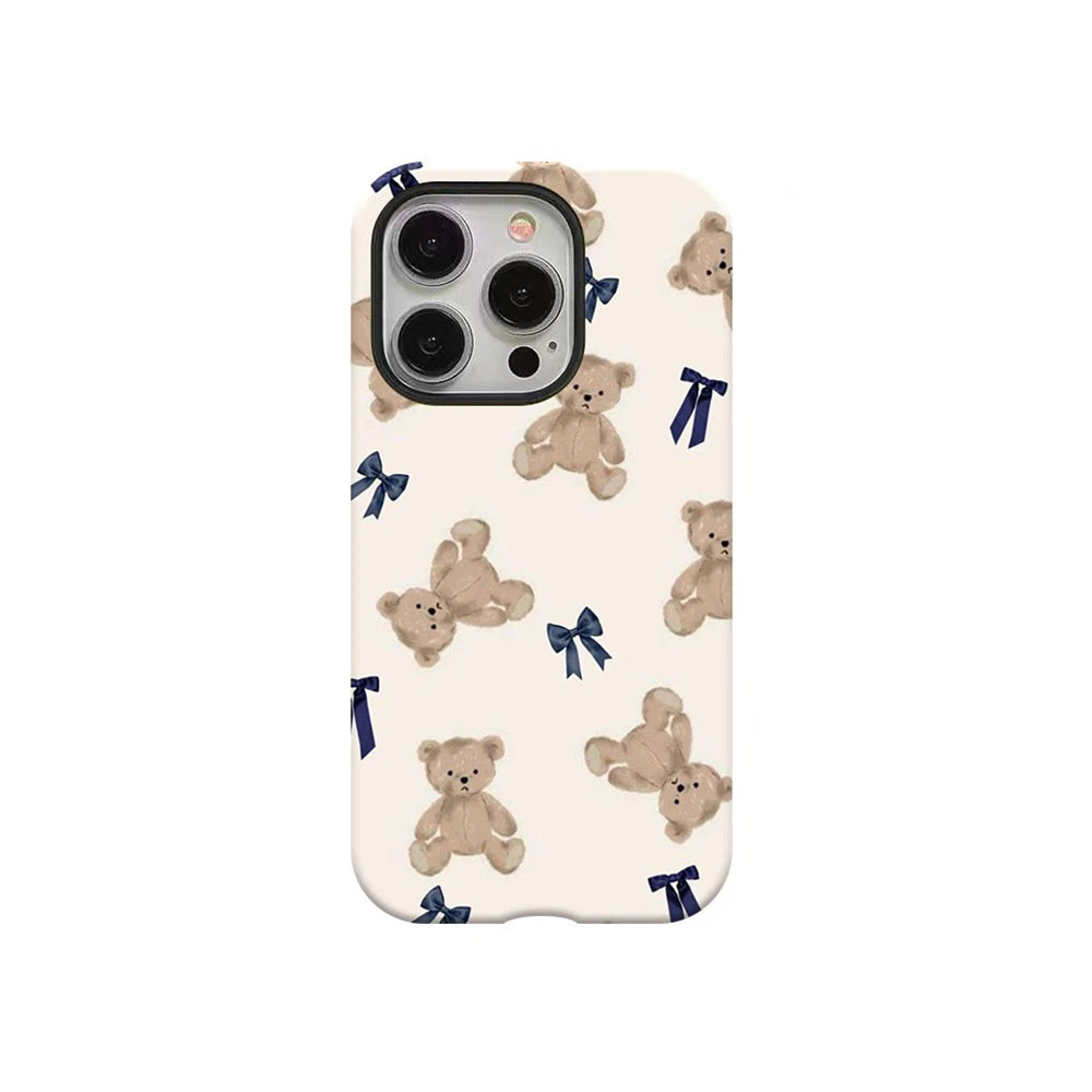 Luxury Clmj Navy Blue Polka Dot Pattern Phone Case for iPhone 17 16 15 14 13 12 X XS  Air Pro Max Plus Double-layer Back Cover
