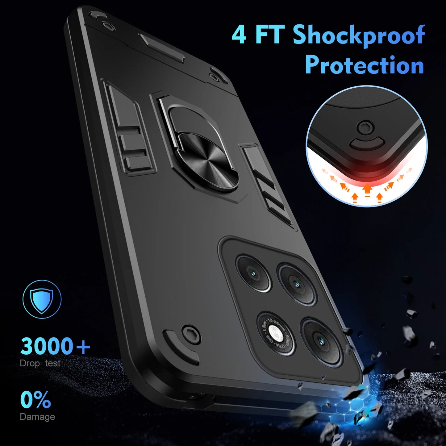 Rugger Armor Shockproof Case For Motorola Moto G15 G35 G55 G75 G06 G16 G56 G86 Power Magnetic Metal Ring Holder Cover Fundas