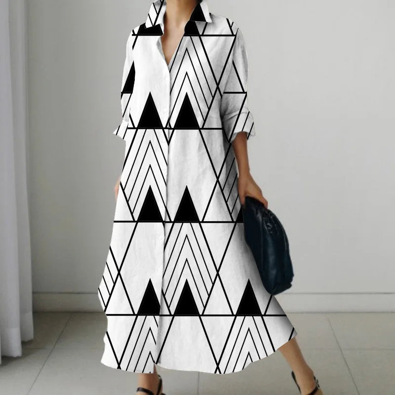 Women's Shirt Dress 2023 Trendy Patchwork Vintage Spot Print Shirt Fall Out Office Dress Loose Casual Lapel Pocket S-5Xl