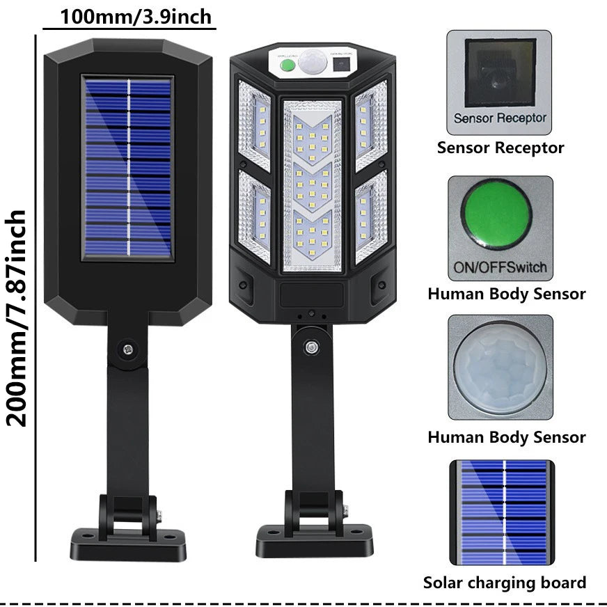 Powerful LED Solar Outdoor Courtyard Wall Lamp Rechargeable Induction Solar Garden Light Terrace Garage Door Street Lighting