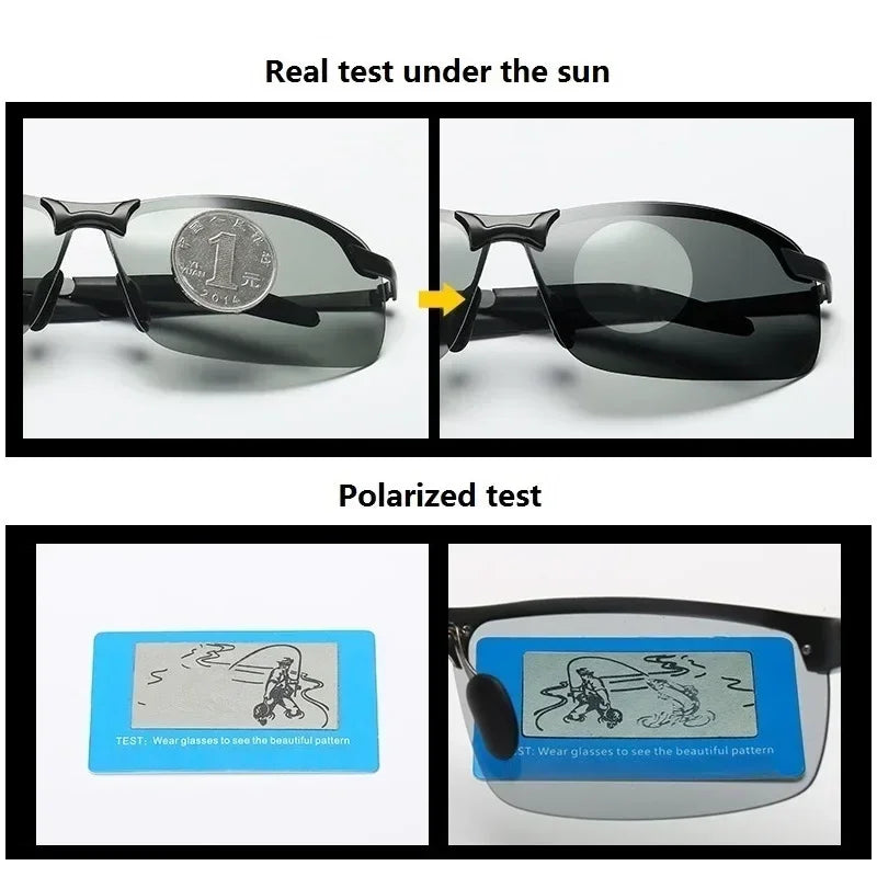 Men Photochromic Polarized Sunglasses Day Night Dual Use Color Changing Driving Fishing  Anti Glare UV Night Vision Glasses 1PC