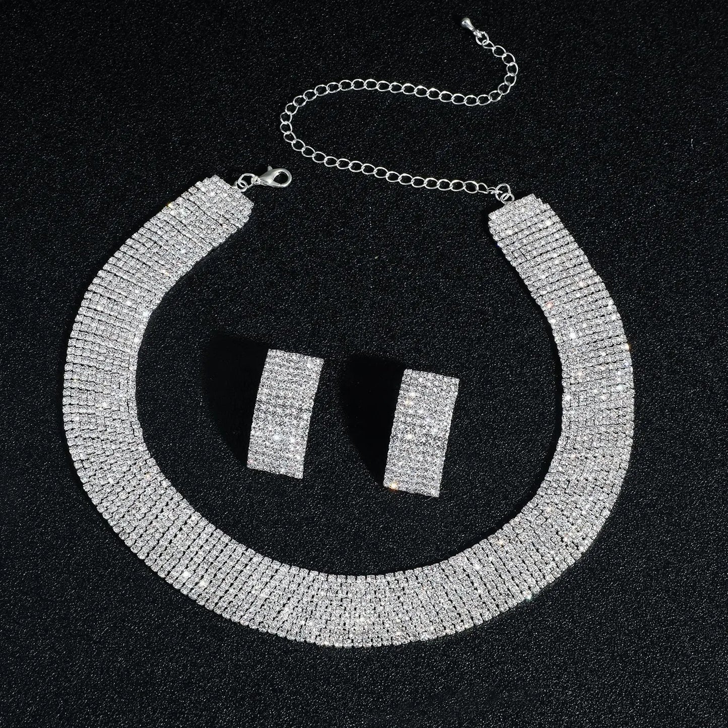 3pcs Women's Jewelry Set Rhinestone Earrings Necklace New Wedding Party Luxury Fashion Accessories-4068