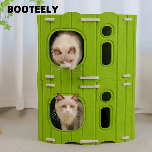 BOOTEELY Multi-layer Cat House for Indoor Cats Pet Climbing Frame Integrated Cat Tree Double-layer Scratching Board