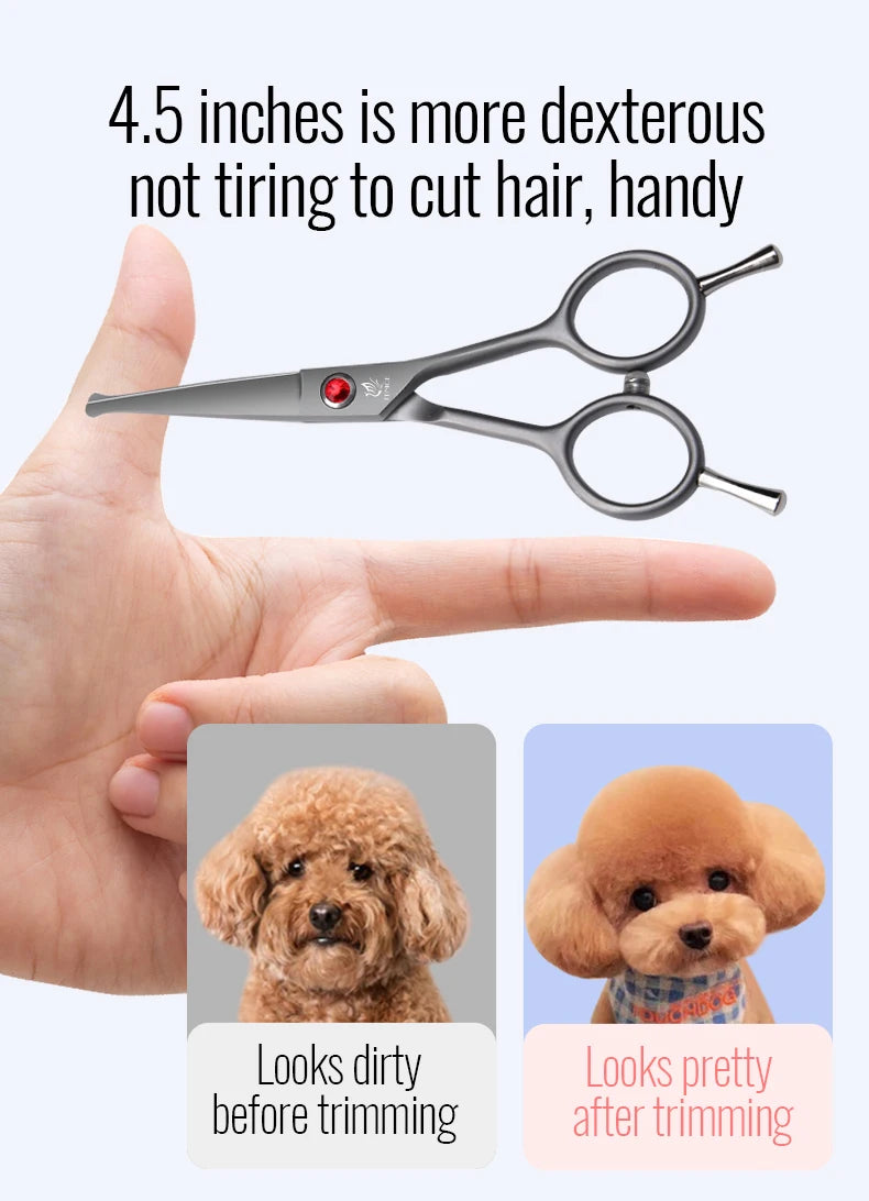 Fenice 4.5 Safety Round Tip Pet Dog Cat Grooming Cutting Scissors Dogs Hair Cutting Shear for Eyes/Face/Foot/Nose