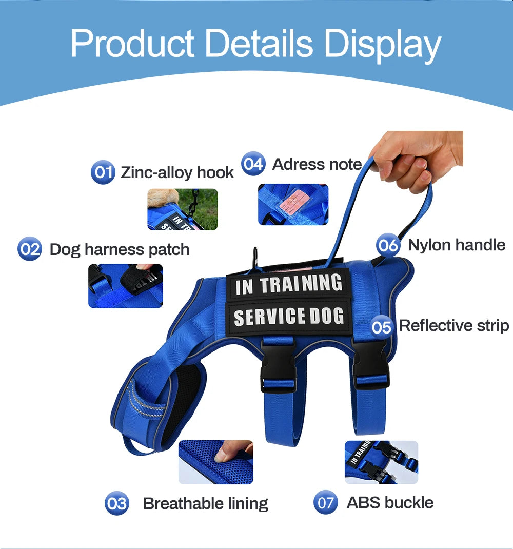 New Tactical Dog harness No Pull Dog Harness Vest with 4 Dog Patches, Reflective Pet Harness with Adress Note, Soft Padded Harne