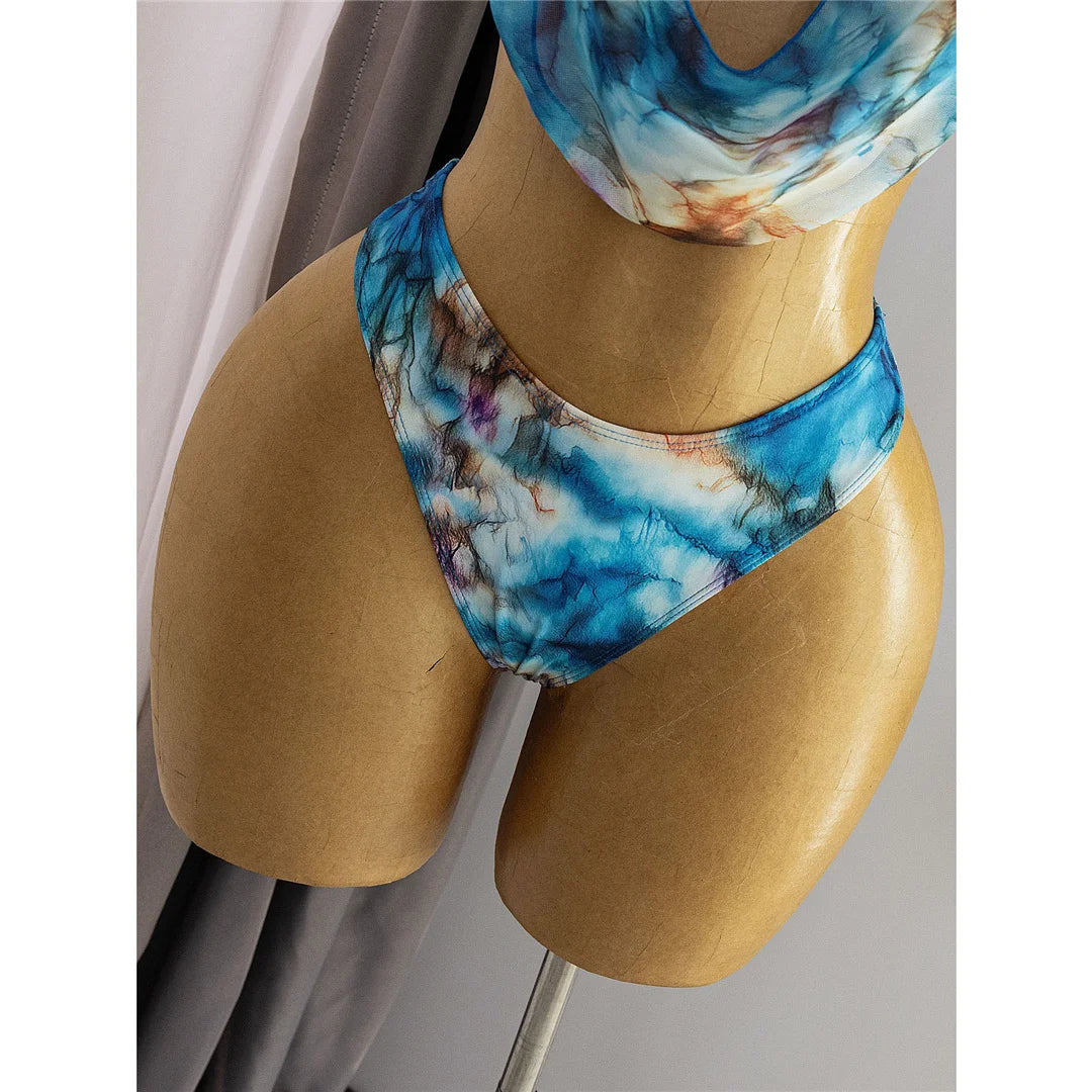 S - XL With Skirt Printed Halter Bikini Female Swimsuit Women Swimwear Three-Pieces Bikini Set Bather Bathing Suit Swim V8184