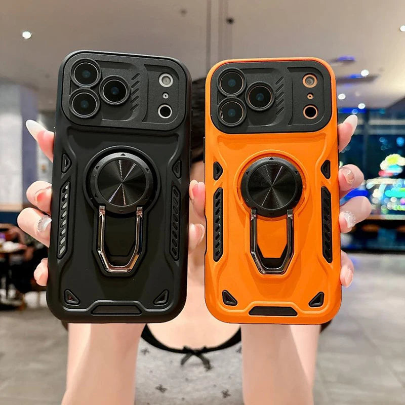 Luxury Armored 360° Rotating Metal Ring Protective Case For iPhone 11 12 13 14 15 16 17 Pro Max Invisable Bracket Phone Cover