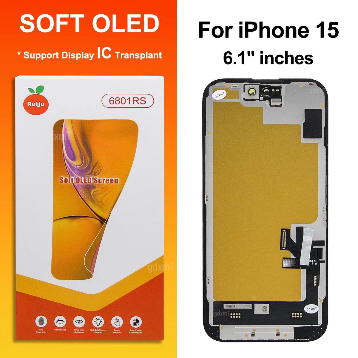 RJ Series SOFT OLED For iPhone 13 14 15 16 17 Pro Max Plus LCD Display Touch Screen Digitizer Assembly Replacement