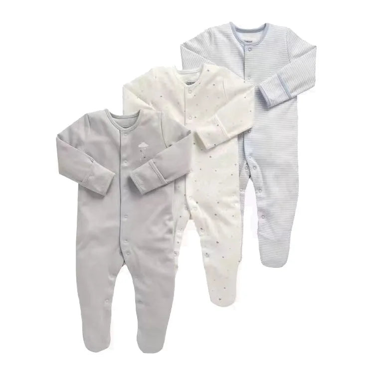3pcs/Lot Cotton Soft Baby Romper Jumpsuit for Boys Girls with Zipper Footed Long Sleeve Pajama Sleepsuit Outfit Infant Clothes