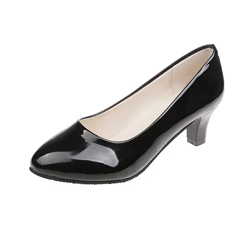 Spring Comfortable Professional Shoes Work Shoes Smart Casual Interview Shoes Women's Shoes Small Leather Shoes Medium Heel Blac