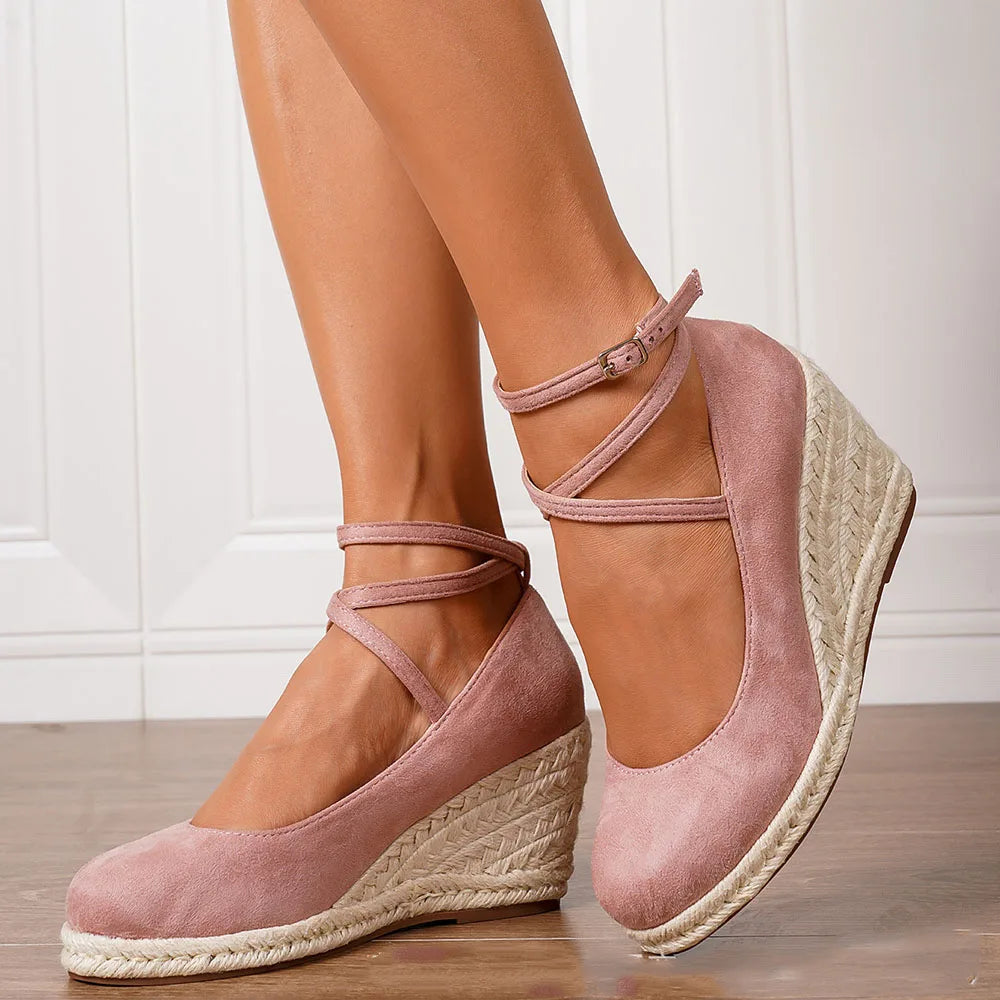 2025 Comfy Walk Big Size 43 Summer Lace Espadrilles Sandals Women Ankle Strap Platform Sandals High Heels Wedges Shoes Woman