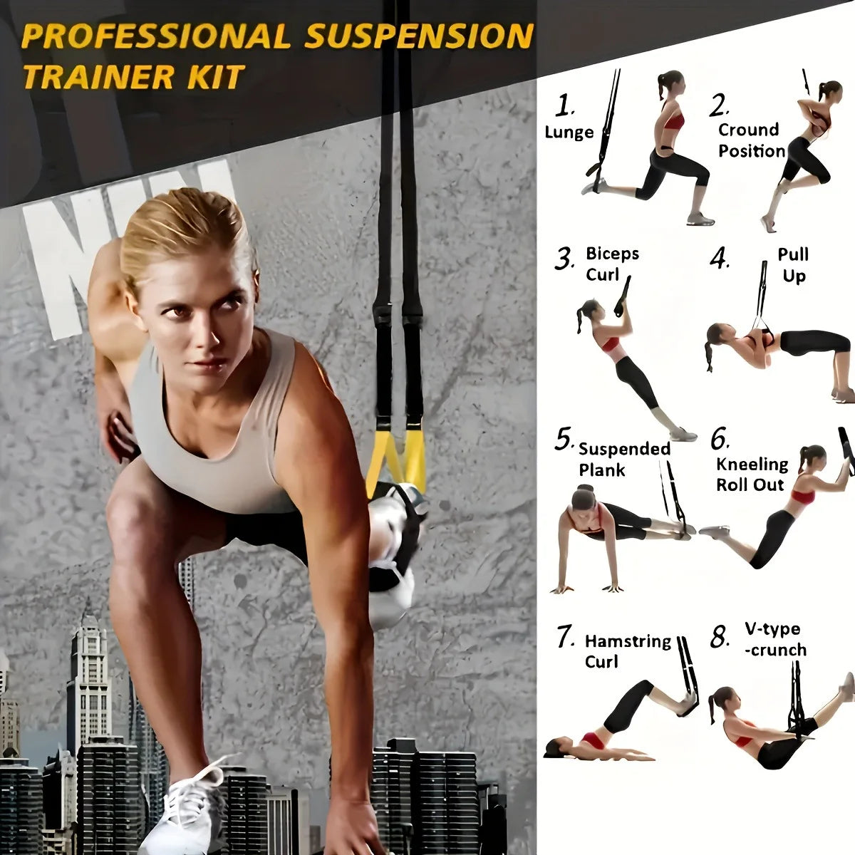Adjustable Suspension Training Belt Bodyweight Resistance Training Straps for Yoga & Strength Workouts Home Exercise Supplies
