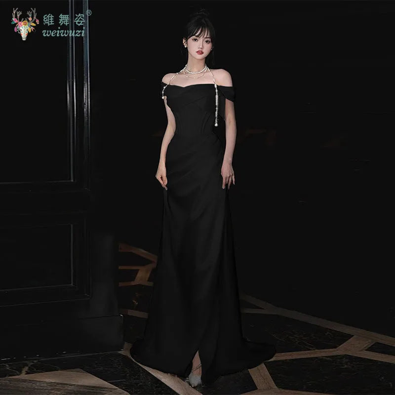 French Style Luxury Pleat Satin Strapless Light Wedding Bridal Dress Off-Shoulder Light Wedding Dress Birthday Party Prom Gowns