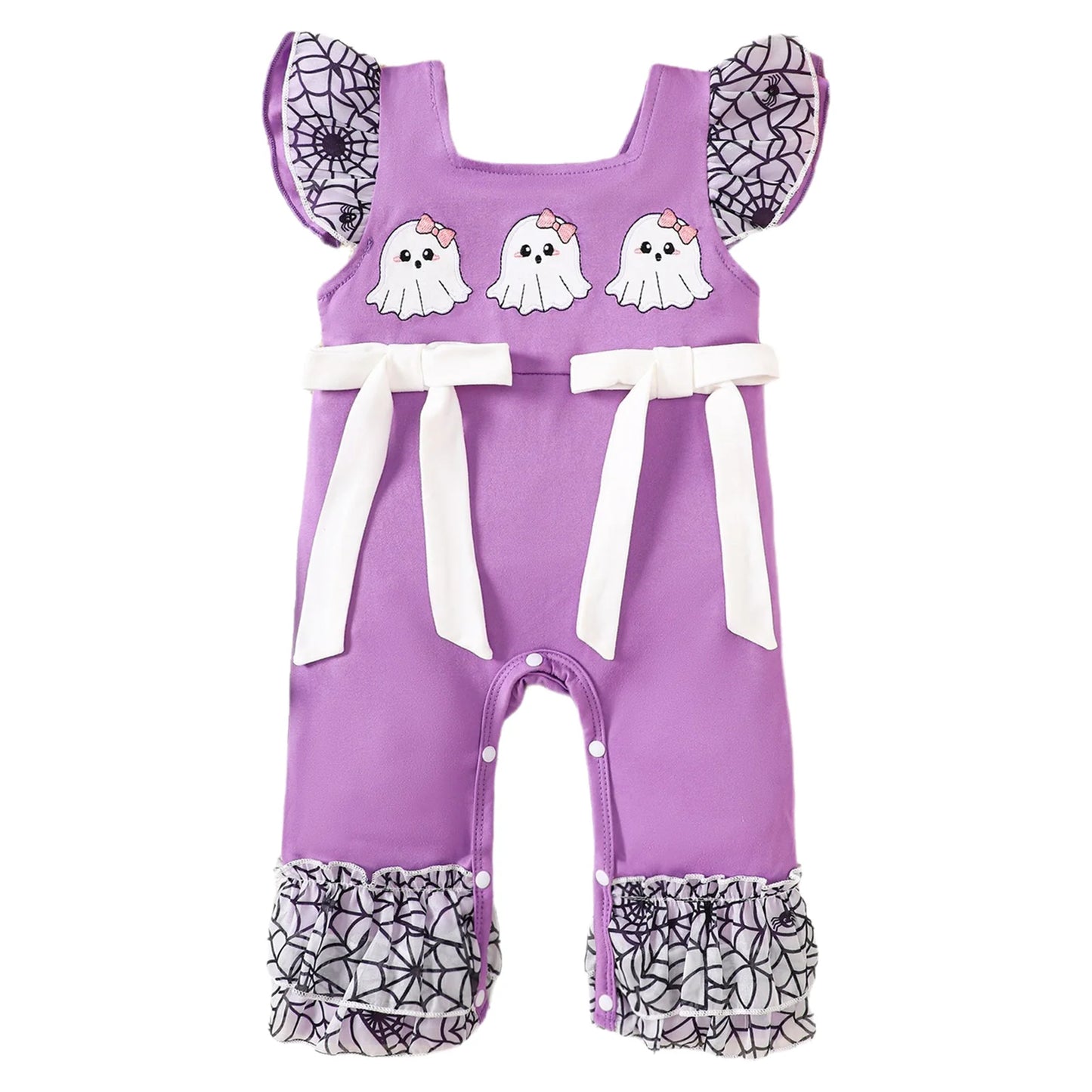 Infant Girls Halloween Theme Party Carnival Pumpkin Ghost Skeleton Cosplay Costume Skull Pumpkin Face Apparition Print Romper