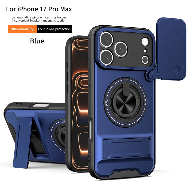 Armor Funda For iPhone 17 Pro Max Case Magnetic Ring Stand Lens Protect Coque For iPhone17 Pro 17Pro Max Wireless Charging Cover