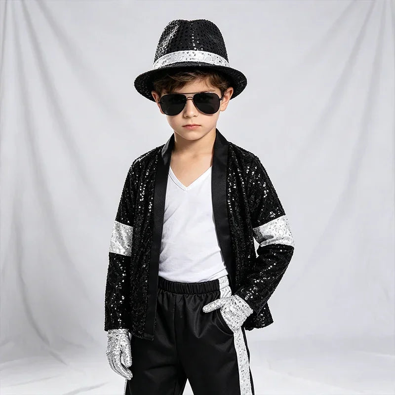Adult Kid 80s 90s Pop Star Jackson Cosplay Outfit Hip Hop Dance Matching Family Costume for Halloween Carnival Stage Performance