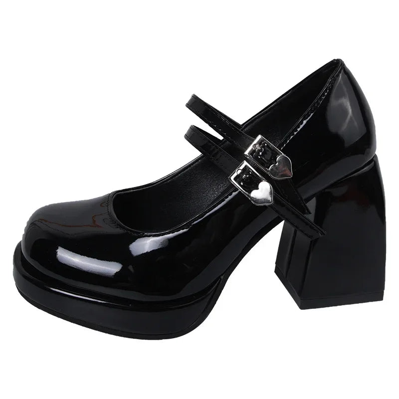 Women Chunky Heels Mary Jane Shoes Princess Spring New Fashion Platform Comfortable Black Soft Anti-slippery Dress Leather Shoes