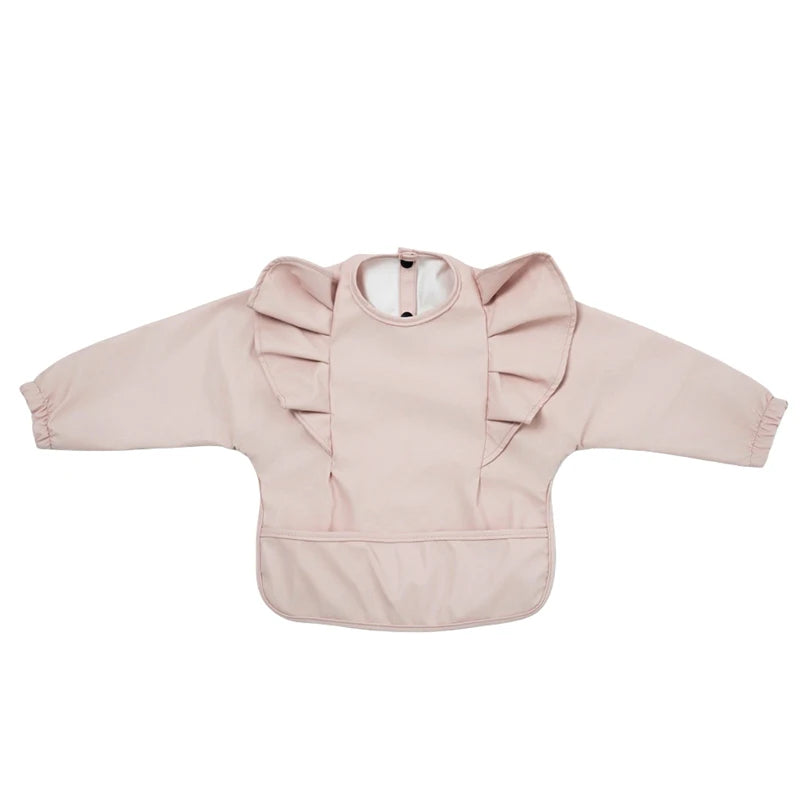 Solid Color Children's Feeding Bib Aprons Waterproof Baby Long-Sleeve Painting Smock with Pocket Easy Clean Bibs for Toddlers