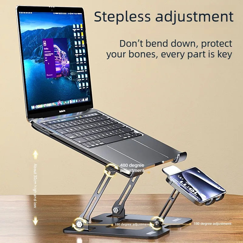 Mobile Phone Laptop Stand 2-in-1 Height Increasing Vertical Heat Dissipation Folding Office Adjustable Steel Stand