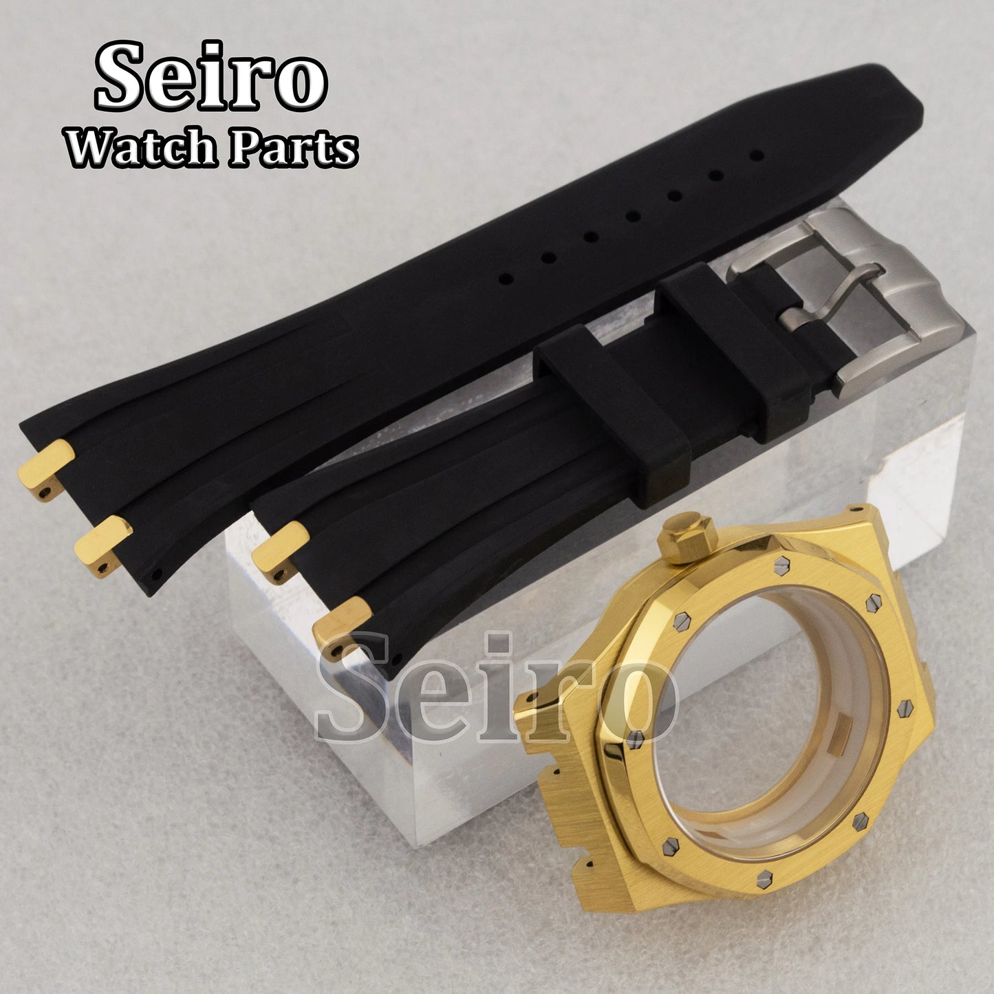 42mm Octagon Watch Case Rubber Strap Sapphire Crystal 10bar for 31.8mm Dial Royal Oak NH35 NH36 Movement Watch Modified Parts