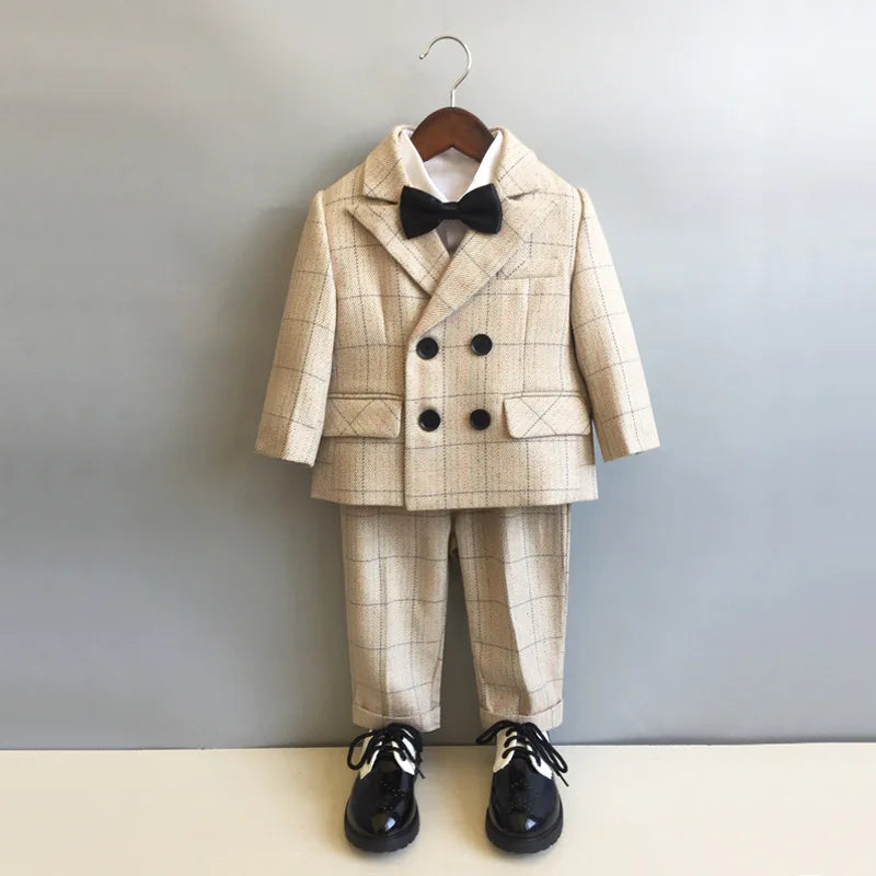 Autumn Winter Children Boys Formal Suit Kids Boys Wedding Suit 1-14Y Teenager Boy Blazer Vest Pant Suit Elegant Boys Kid Costume