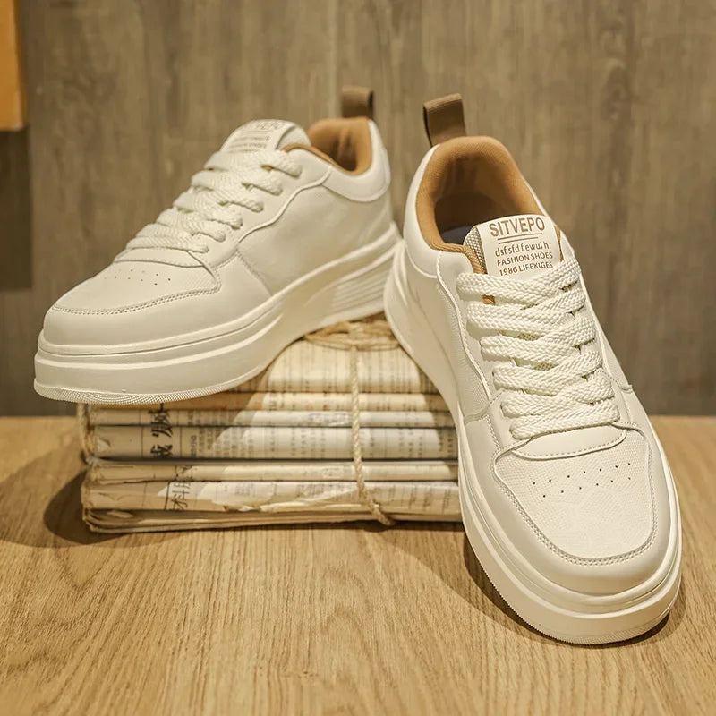 Men's Casual Sport Shoes Thick Bottom Invisible Heightening 10cm Rubber Outsole Synthetic Upper Breathable Lace-Up Sneakers