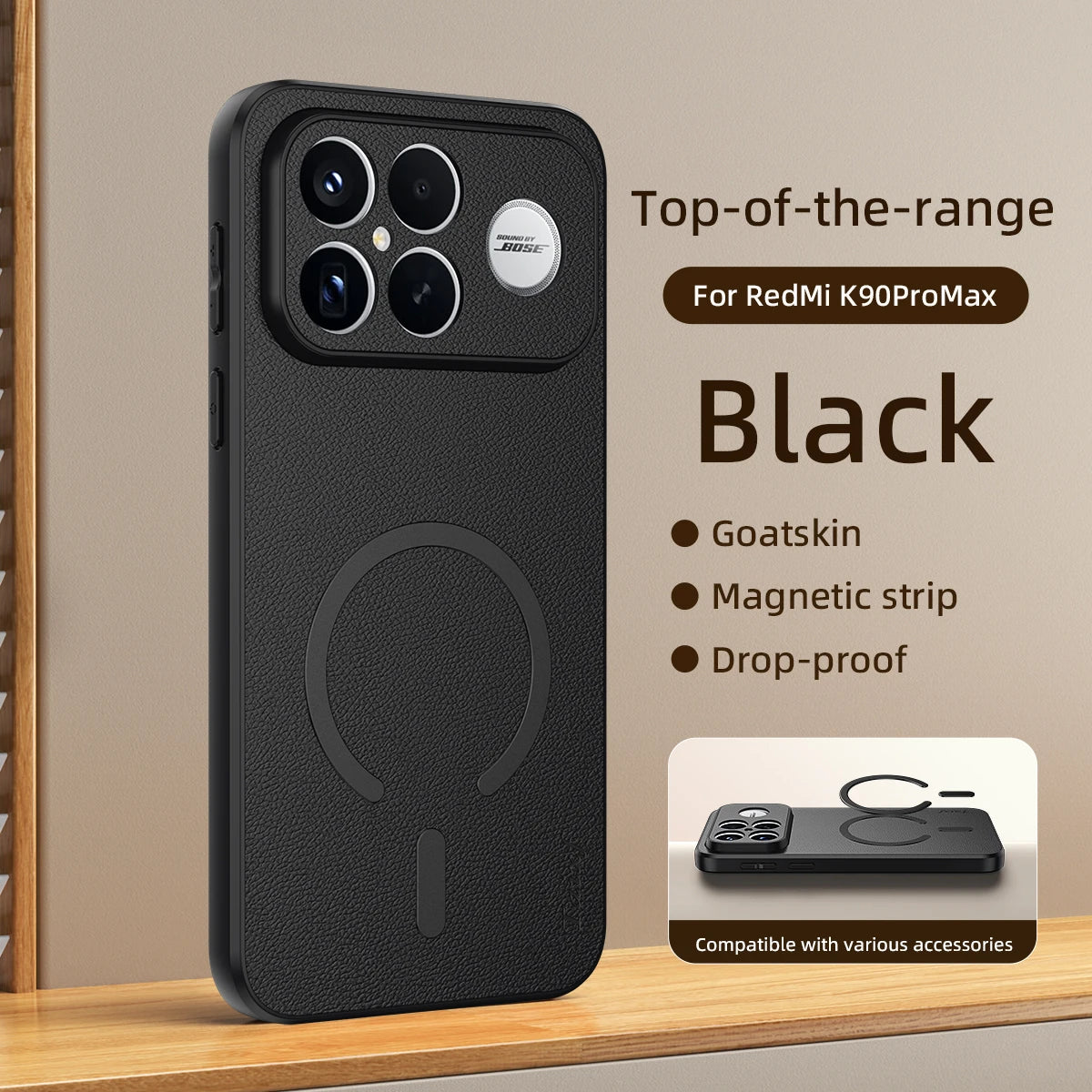 For POCO F8 Ultra Goat Leather TPU Frame Shockproof Case For Redmi K90 Pro Max Built-in Magnetic Strip Lens Protection Shell